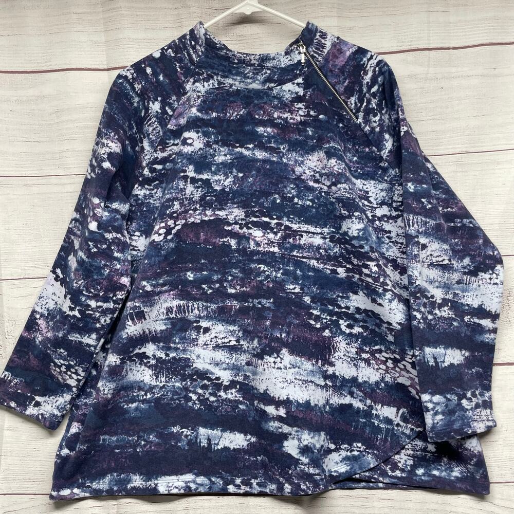 Chico’s weekends CoziSoft Ocean Tides Zipper-Mock sweatshirt size 3 US XL/16